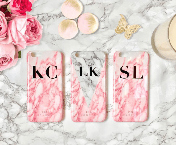 Personalised Pink Marble Initial Phone Case - HB LONDON