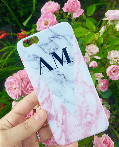 Personalised Pink and White Marble Initial Phone Case - HB LONDON
