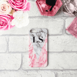 Personalised Pink and White Marble Initial Phone Case - HB LONDON