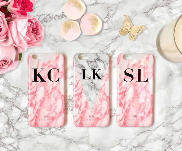 Personalised Pink and White Marble Initial Phone Case - HB LONDON