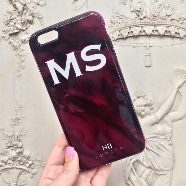 Personalised Purple Marble with White Font Initial Phone Case - HB LONDON