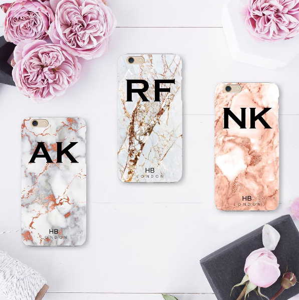 Personalised Rose Gold Marble Foil Initial Phone Case - HB LONDON