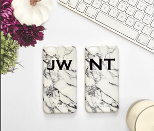 Personalised White Marble Initial Phone Case - HB LONDON