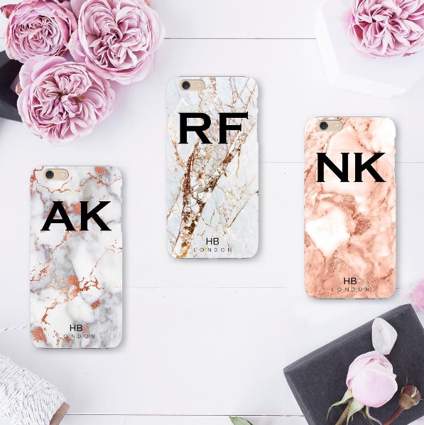 Personalised White and Rose Gold Foil Marble Initial Phone Case - HB LONDON