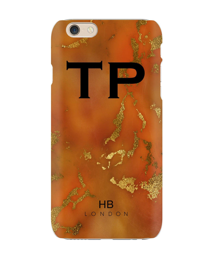 Personalised Amber and Gold Marble with Black Font Initial Phone Case - HB LONDON