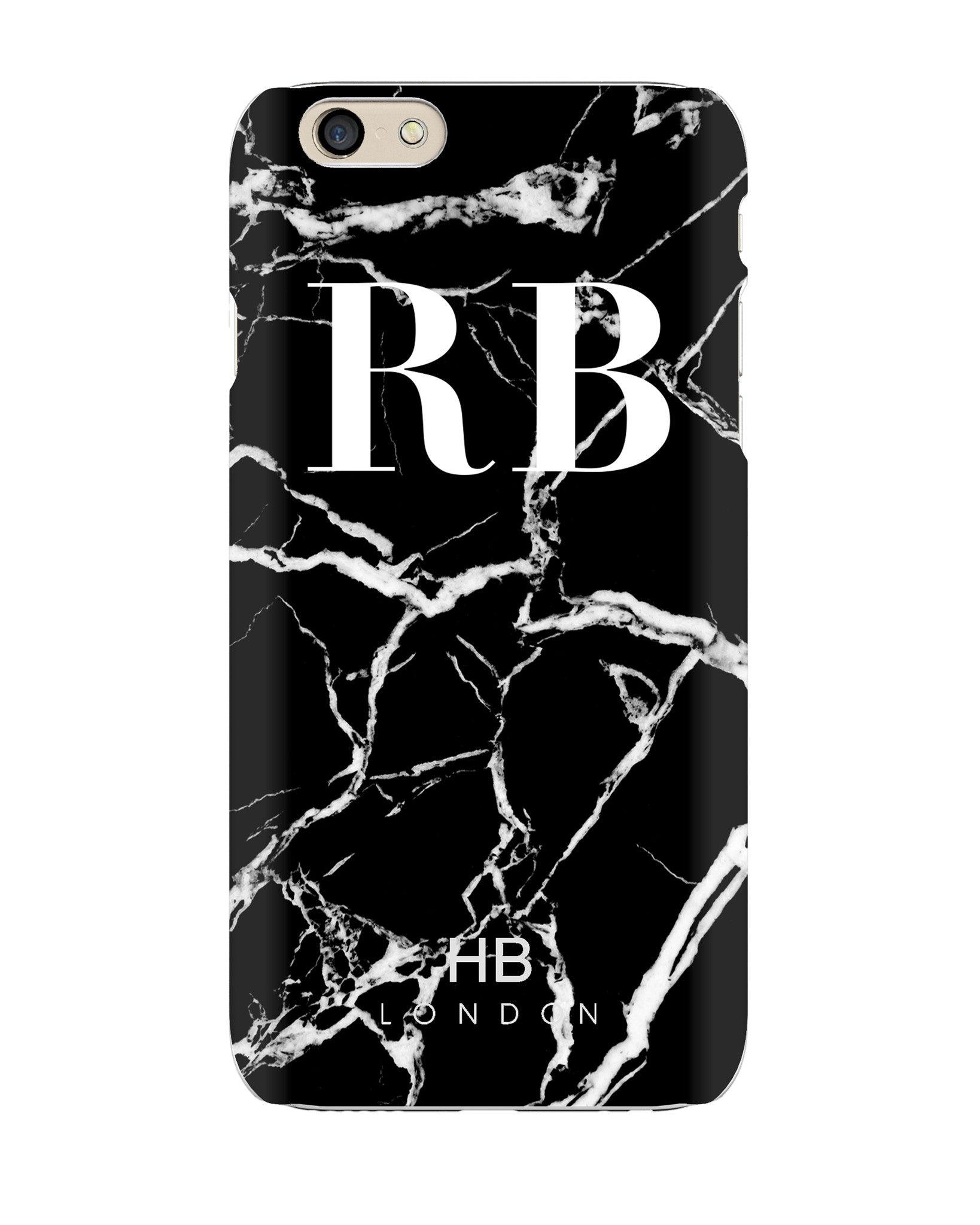 Personalised Black and White Marble Initial Phone Case - HB LONDON