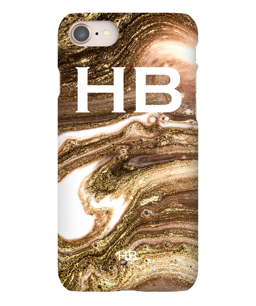 Personalised Bronze Liquid Marble with White Initial Phone Case - HB LONDON