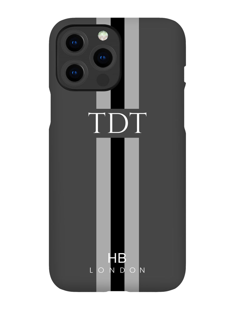Personalised Slate, Black and Grey Stripe with White Font Initial Phone Case - HB LONDON