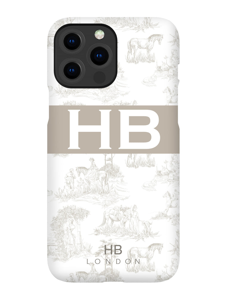 Personalised Greige French Toile with Original Font Initial Phone Case - HB LONDON