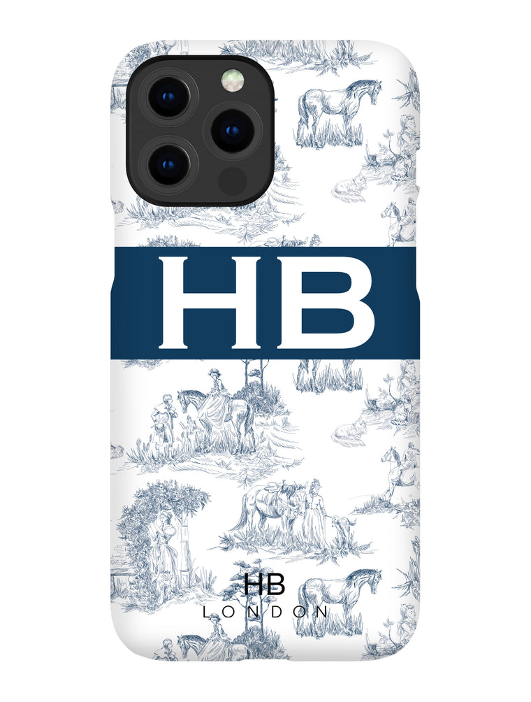 Personalised Navy French Toile with Original Font Initial Phone Case - HB LONDON