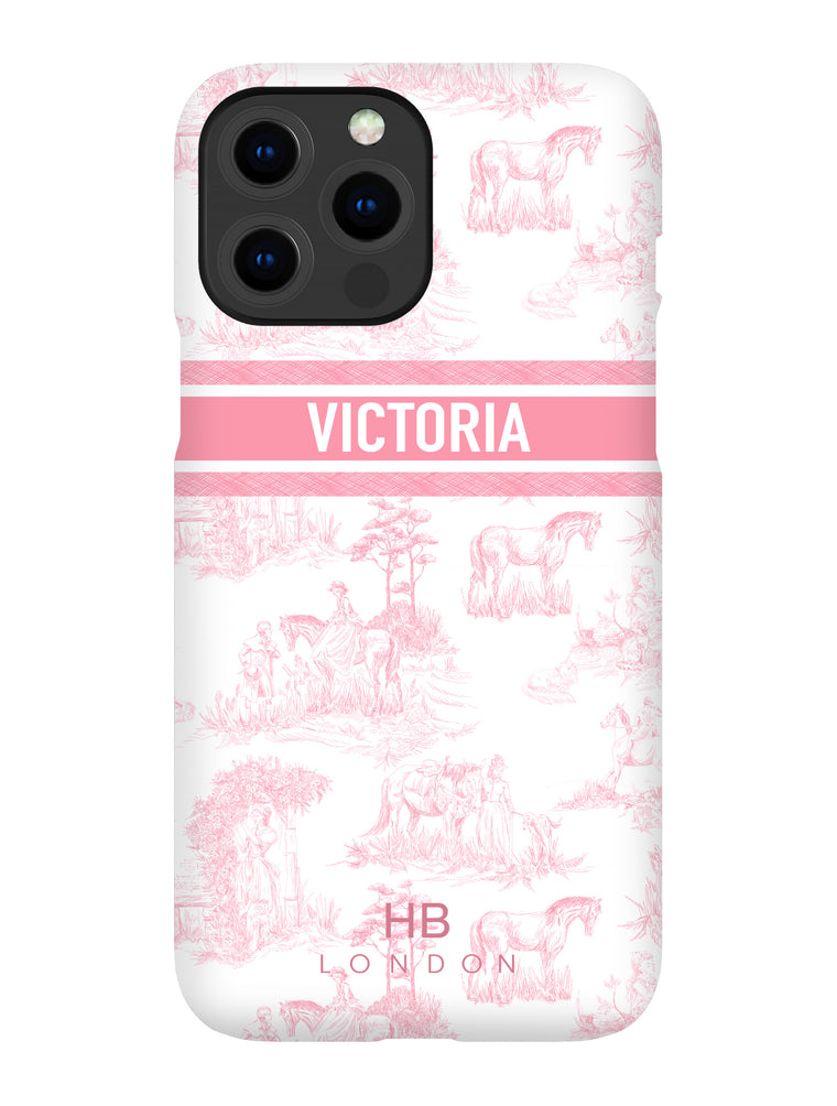 Personalised Pink French Toile with Designer Font Initial Phone Case - HB LONDON