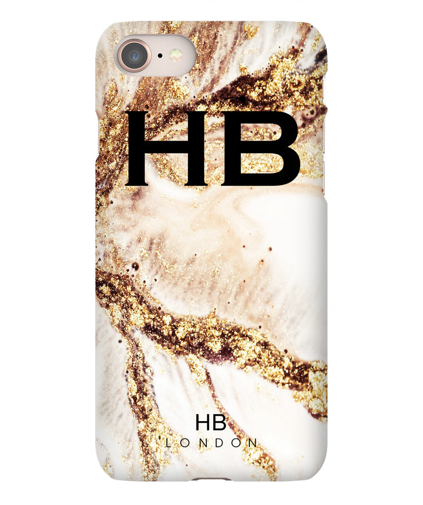 Personalised Golden Cracked Marble with Black Font Initial Phone Case - HB LONDON