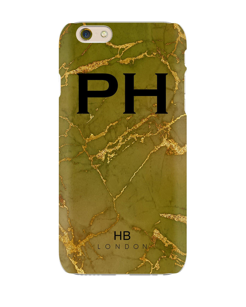 Personalised Green and Gold Marble with Black Font Initial Phone Case - HB LONDON