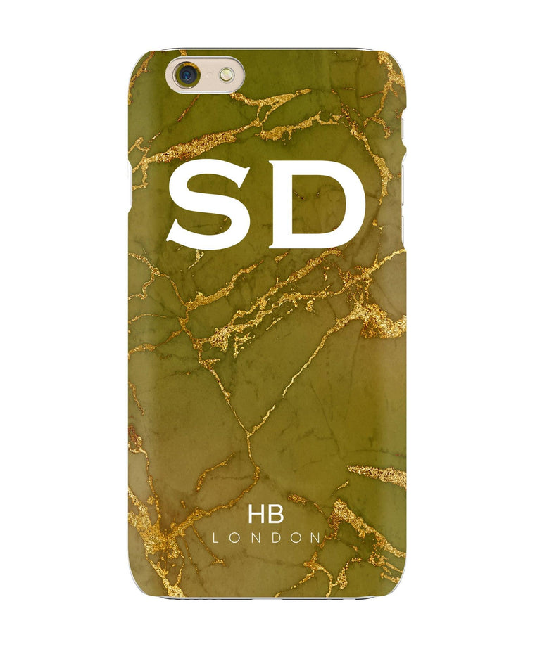 Personalised Green and Gold with White Font Initial Phone Case - HB LONDON