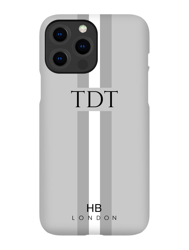 Personalised Grey, White and Grey Stripe with Black Font Initial Phone Case - HB LONDON