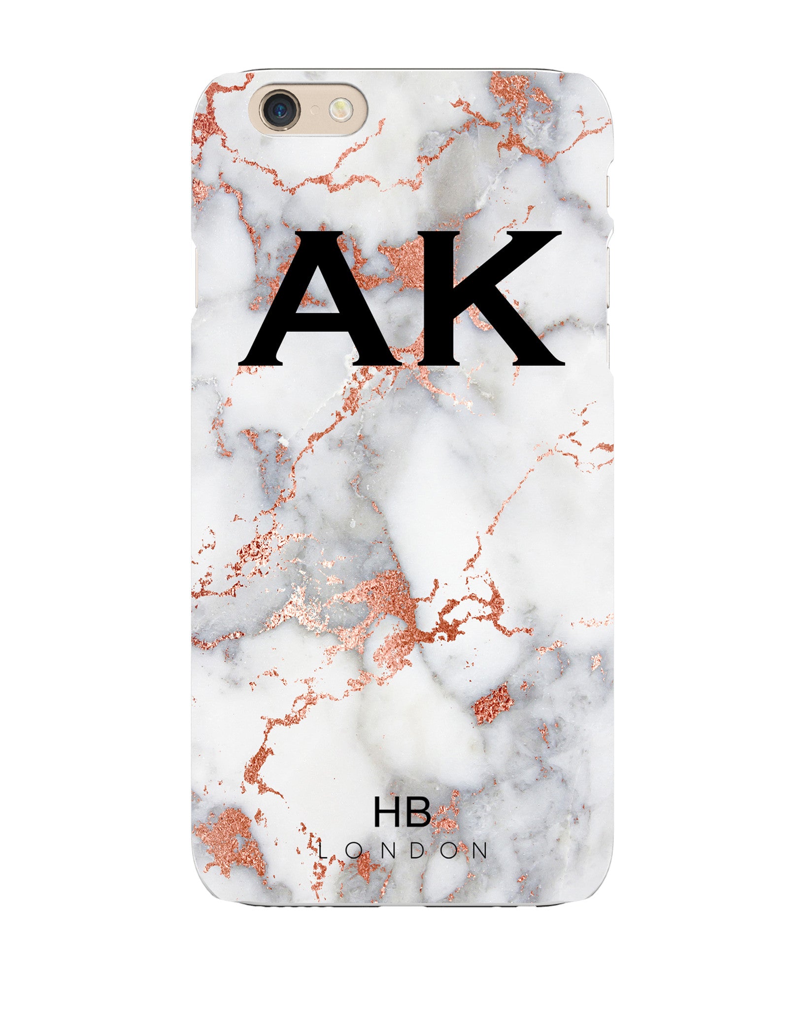 Personalised White and Rose Gold Foil Marble Initial iPhone Case