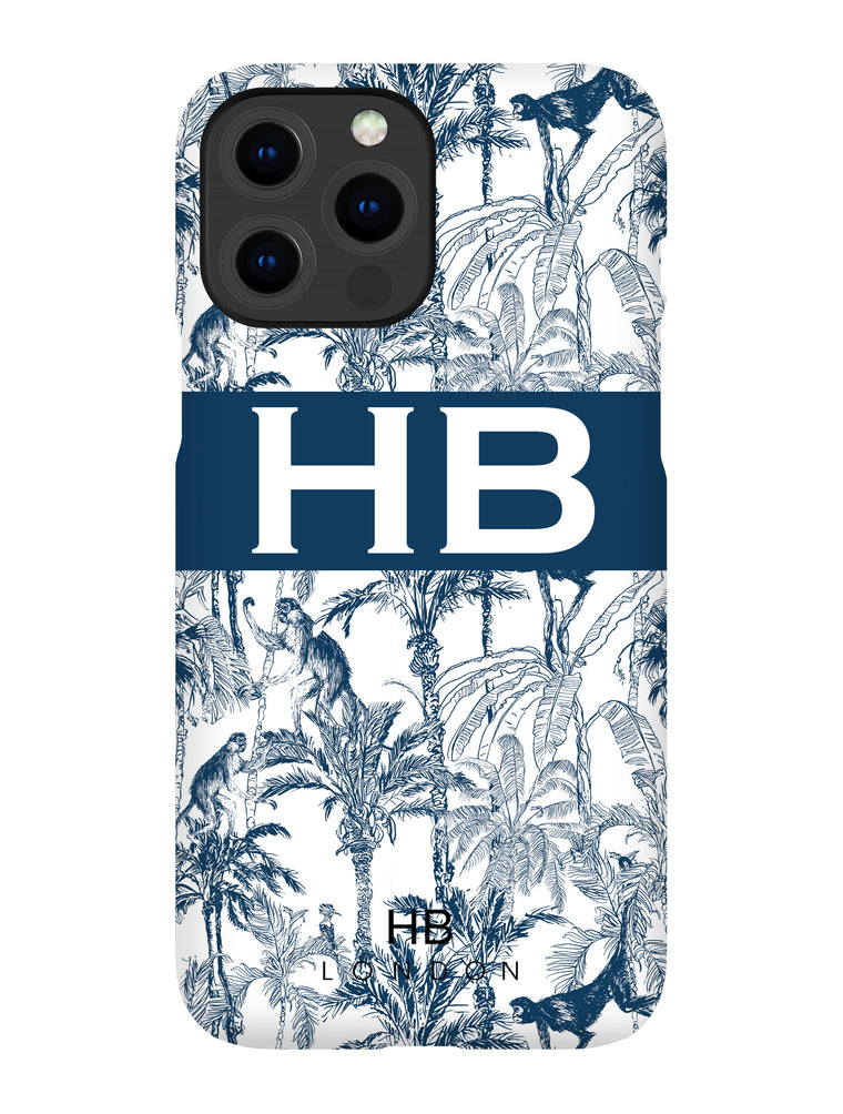 Personalised Navy Jungle Toile with Original Font Initial Phone Case - HB LONDON