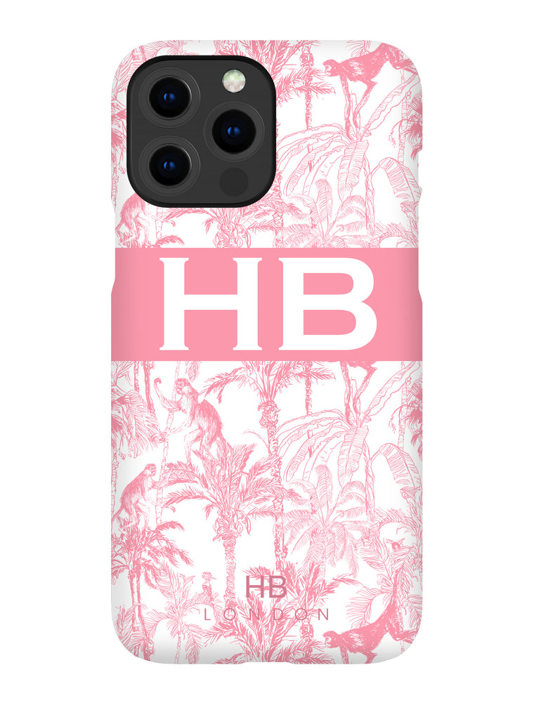 Personalised Pink Jungle Toile with Original Font Initial Phone Case - HB LONDON