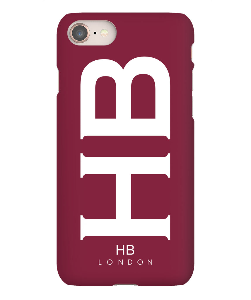 Personalised Maroon XL with White Font Initial Phone Case - HB LONDON