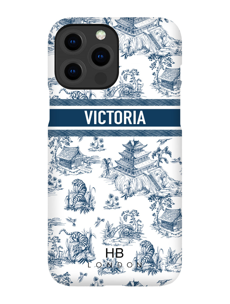 Personalised Navy Oriental Toile with Designer Font Initial Phone Case - HB LONDON