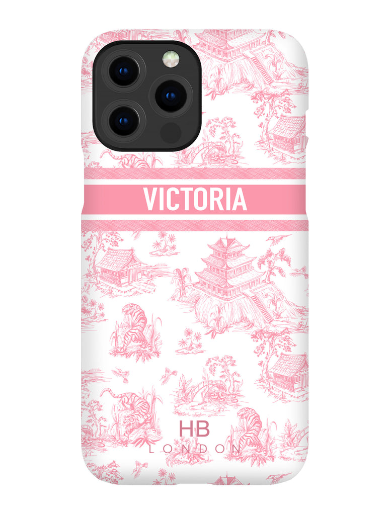 Personalised Pink Oriental Toile with Designer Font Initial Phone Case - HB LONDON