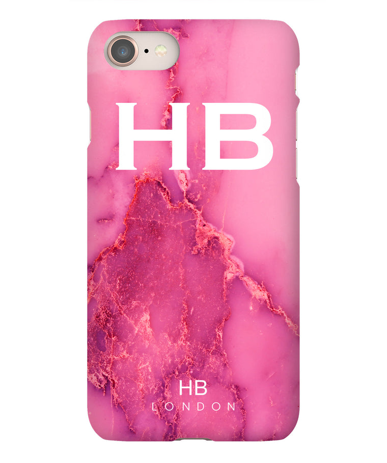 Personalised Pink Natural Marble with White Font Initial Phone Case - HB LONDON
