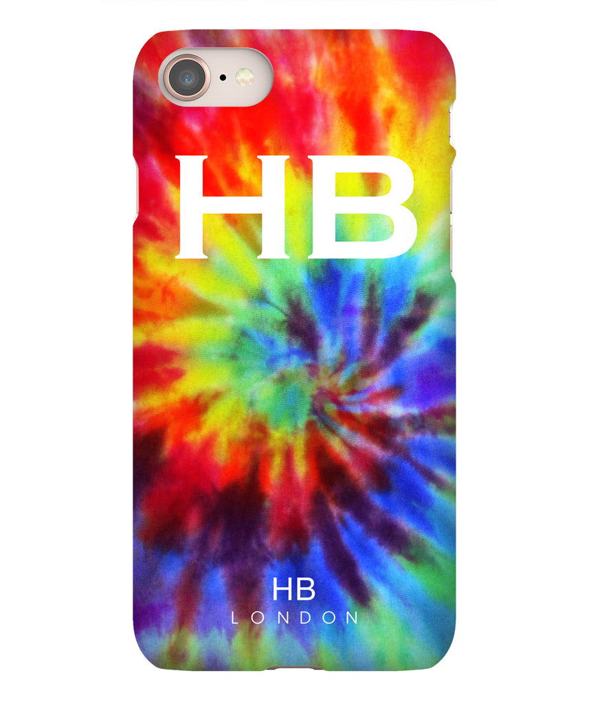 Personalised Rainbow Tie Dye with White Font Initial Phone Case - HB LONDON