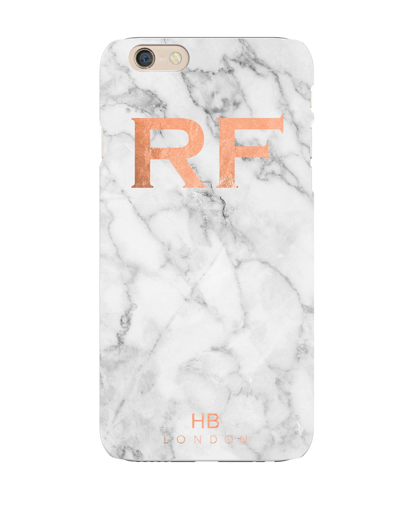 Personalised Rose Gold and Marble Initial Phone Case - HB LONDON