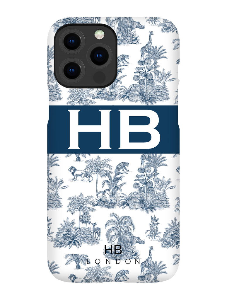 Personalised Navy Safari Toile with Original Font Initial Phone Case - HB LONDON