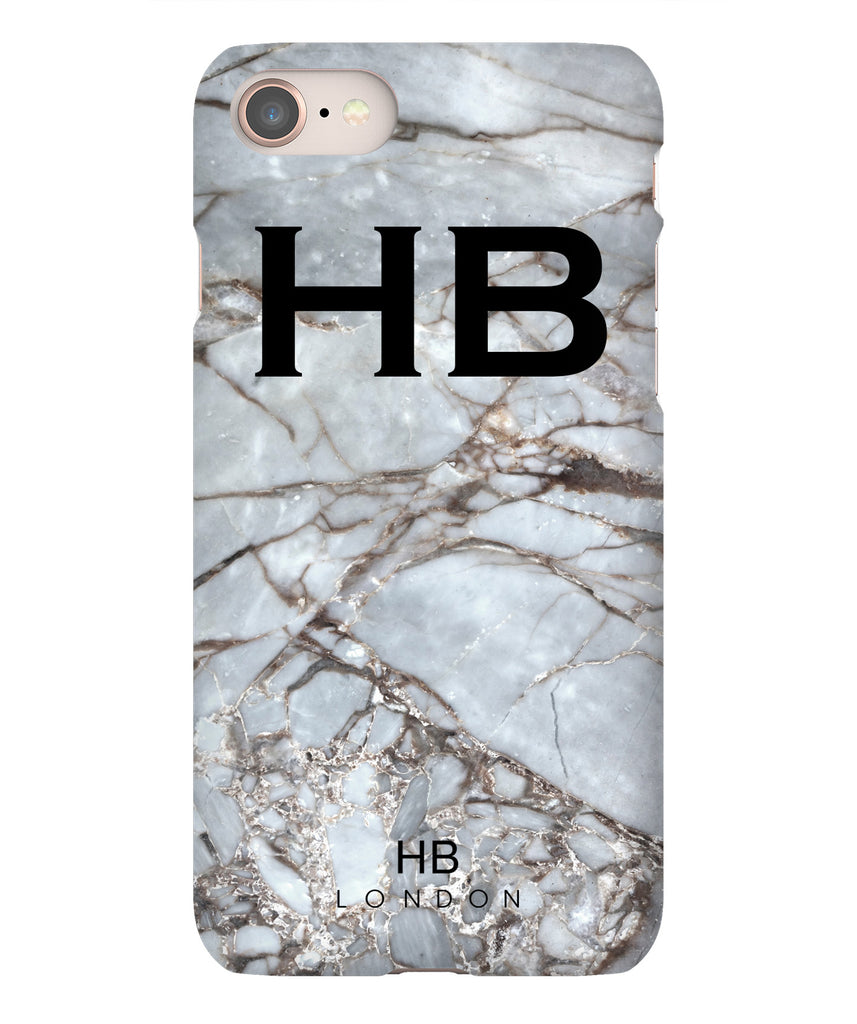 Personalised Silver Grey Shattered Marble Initial Phone Case - HB LONDON