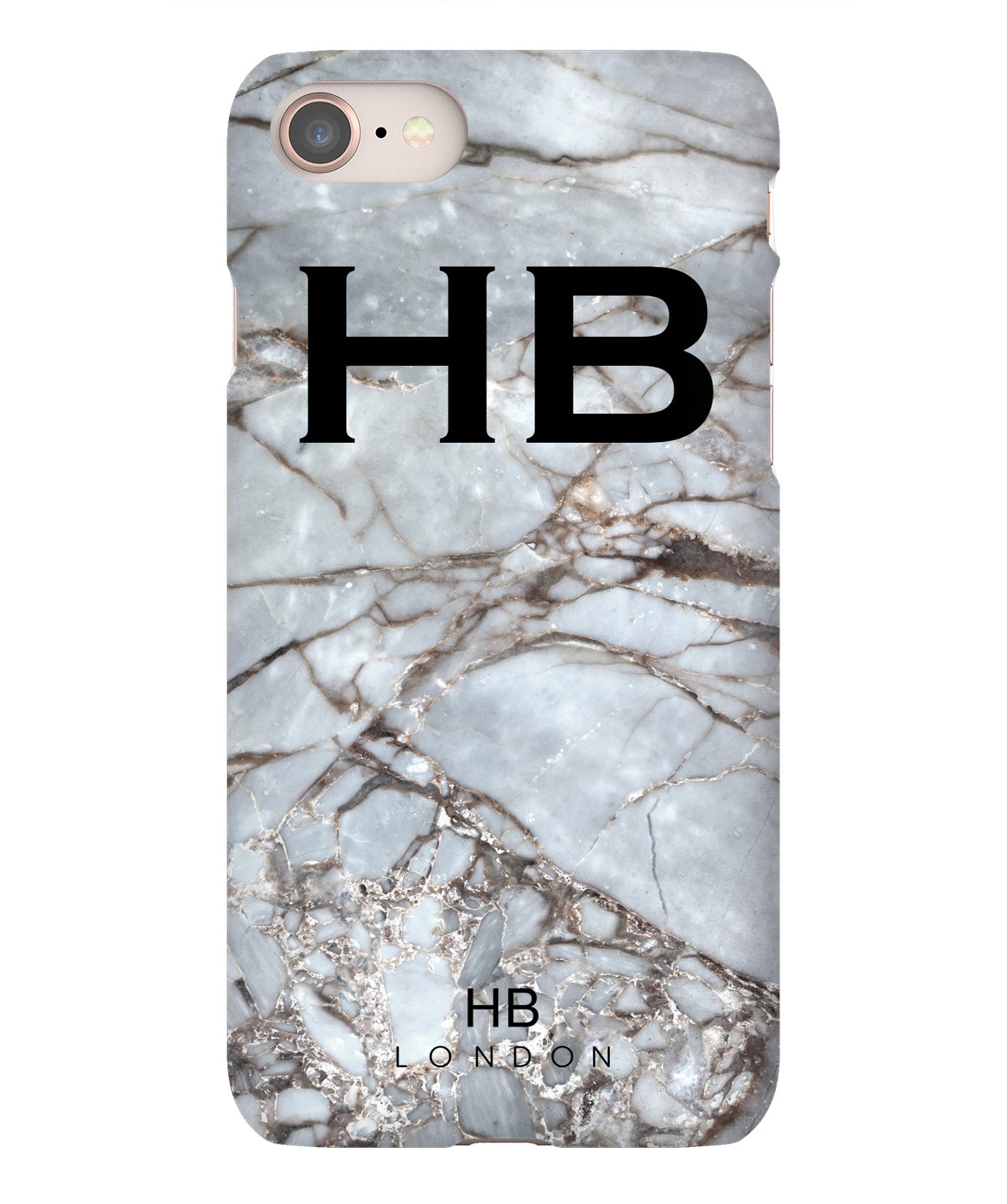 Personalised Silver Grey Shattered Marble Initial Phone Case - HB LONDON