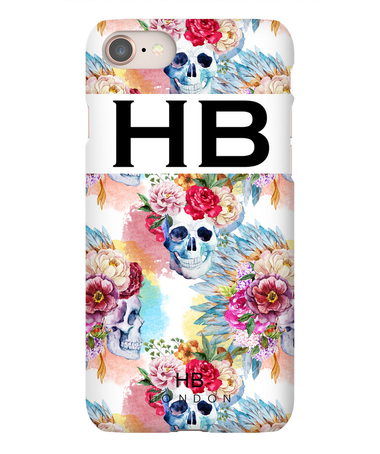 Personalised Skull and Feathers Initial Phone Case - HB LONDON