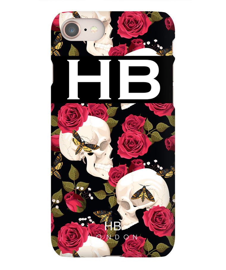 Personalised Skull and Roses Initial Phone Case - HB LONDON
