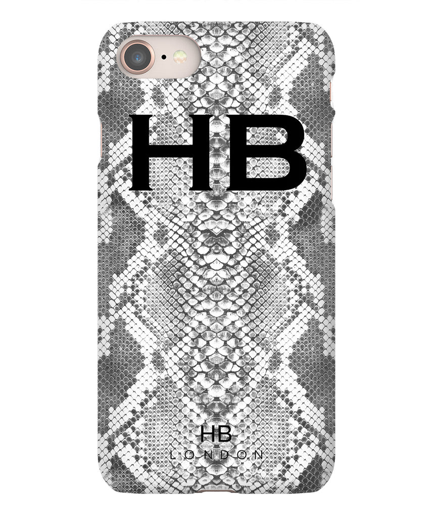 Personalised White Snake Skin Print with Black Font Initial Phone Case - HB LONDON