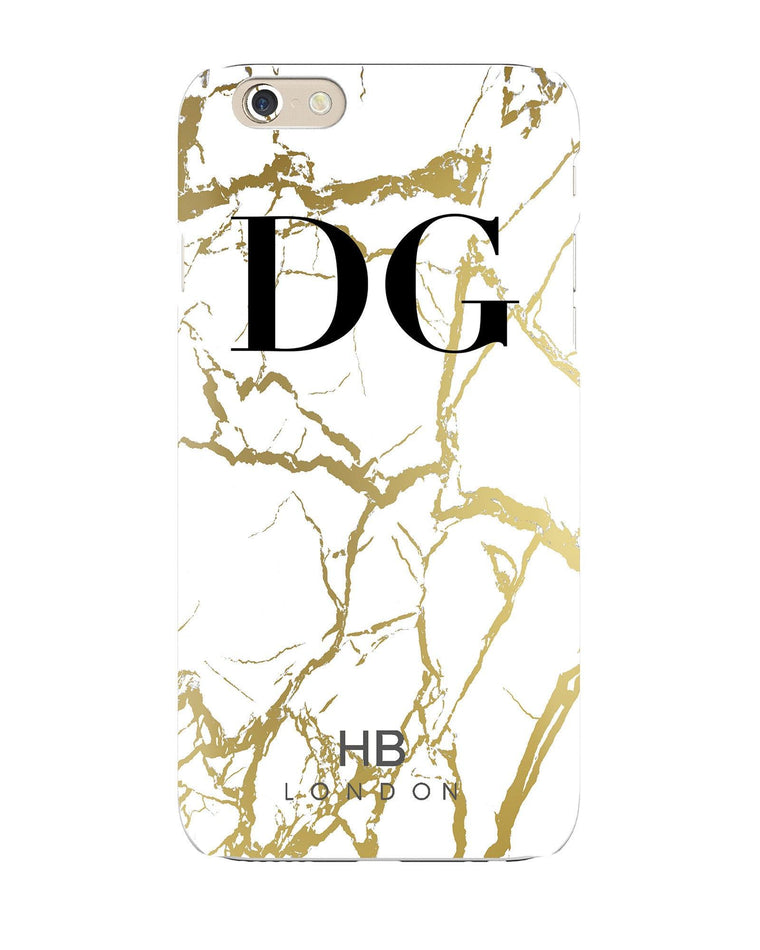 Personalised White and Gold Marble Initial Phone Case - HB LONDON