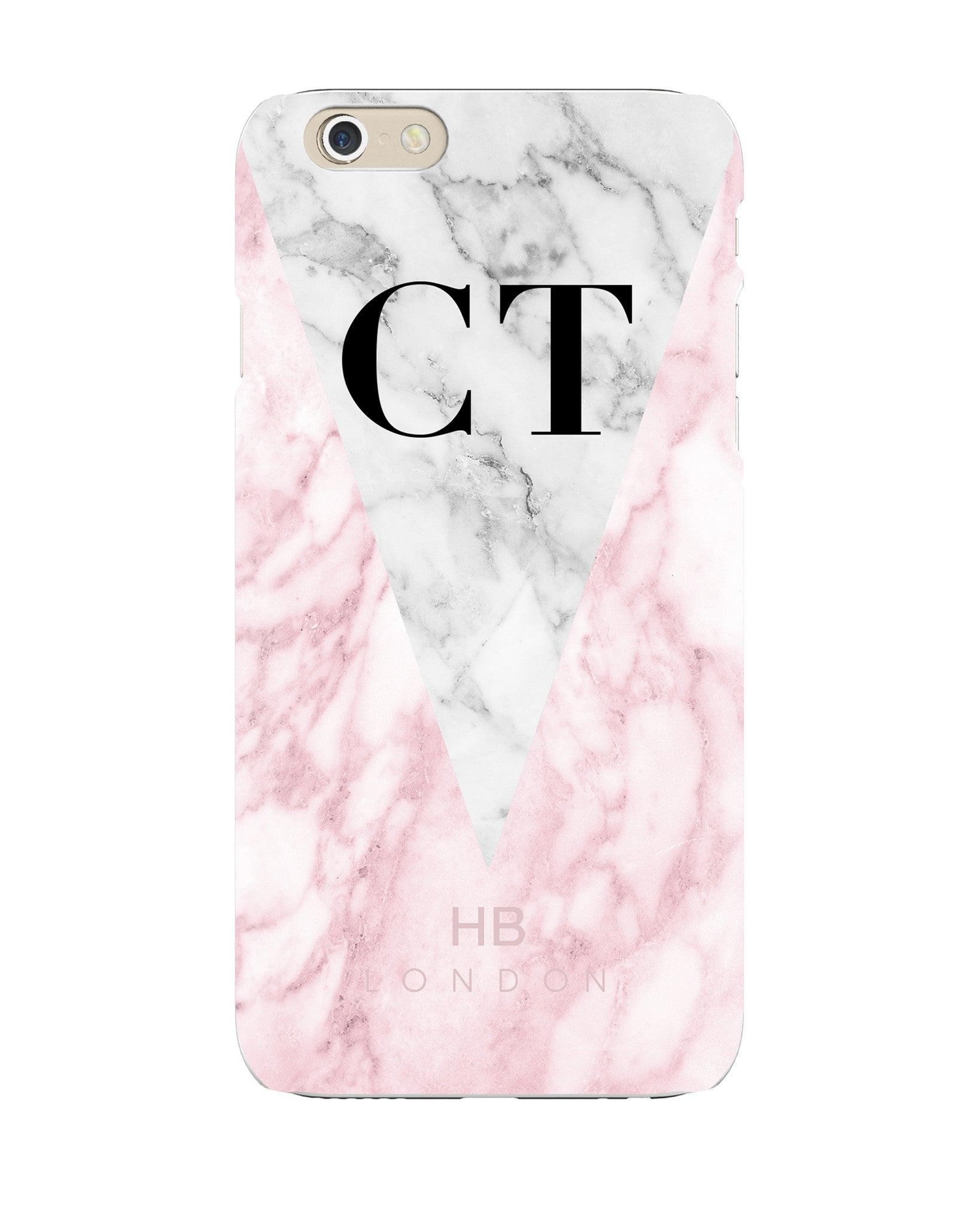 Personalised Pink and White Marble Initial Phone Case - HB LONDON