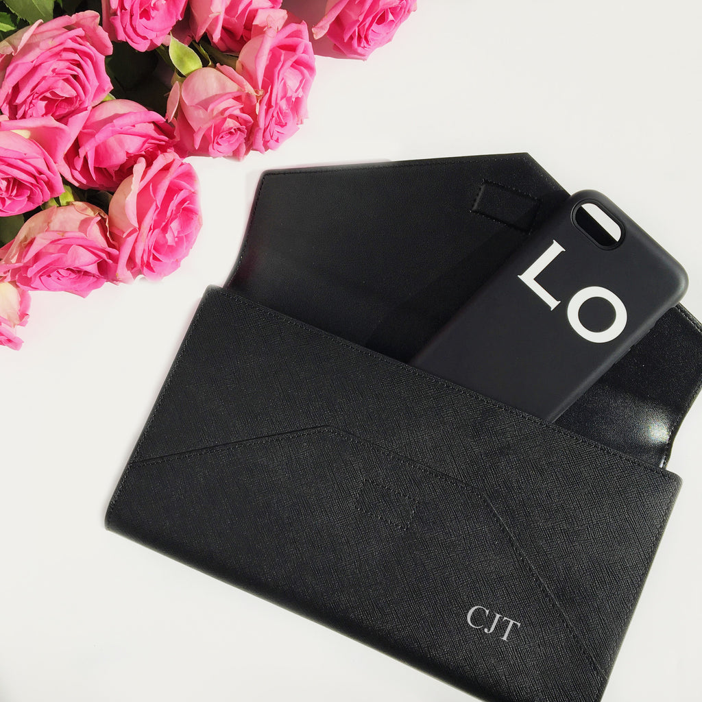 Black Saffiano Leather Envelope Bag - HB LONDON