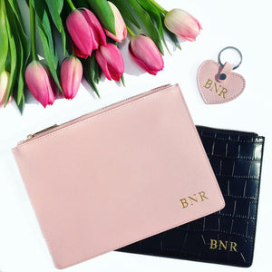 Blush Saffiano Leather Key Ring - HB LONDON