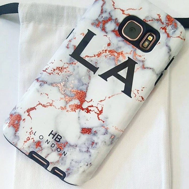 Personalised White and Rose Gold Foil Marble Initial Phone Case - HB LONDON