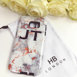 Personalised White and Rose Gold Foil Marble Initial Phone Case - HB LONDON