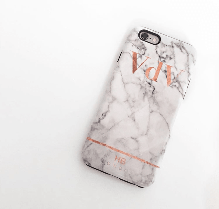 Personalised Rose Gold and Marble Stripe Initial Phone Case - HB LONDON