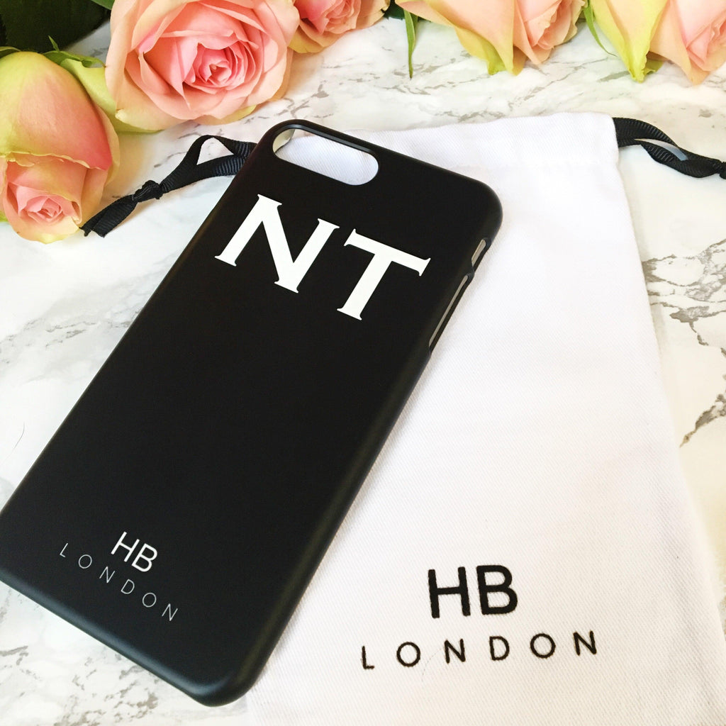 Personalised Black with White Font Initial Phone Case - HB LONDON