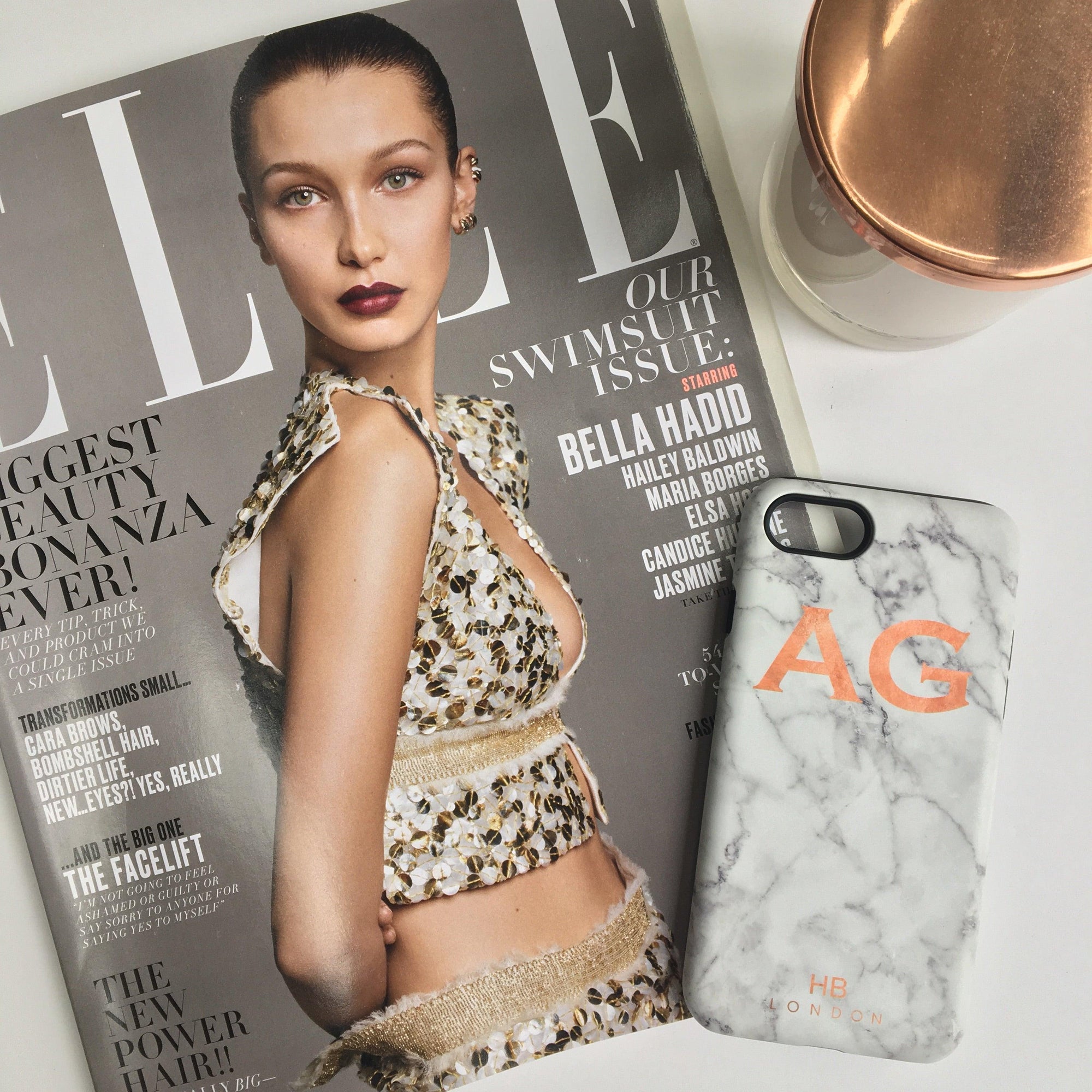 Personalised Rose Gold and Marble Initial Phone Case - HB LONDON