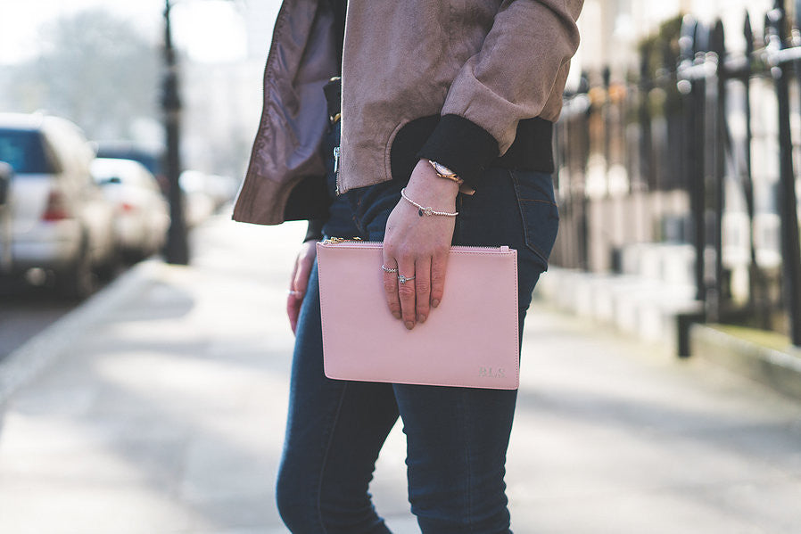 Blush Saffiano Leather Clutch | Pouch Bag - HB LONDON