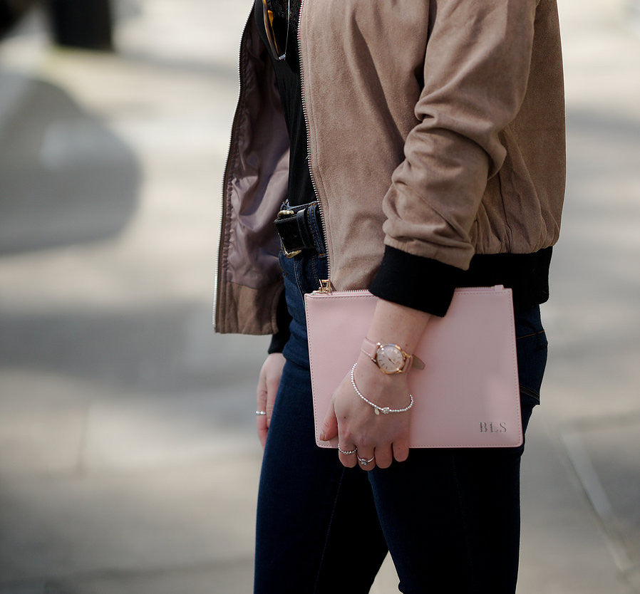 Blush Saffiano Leather Clutch | Pouch Bag - HB LONDON
