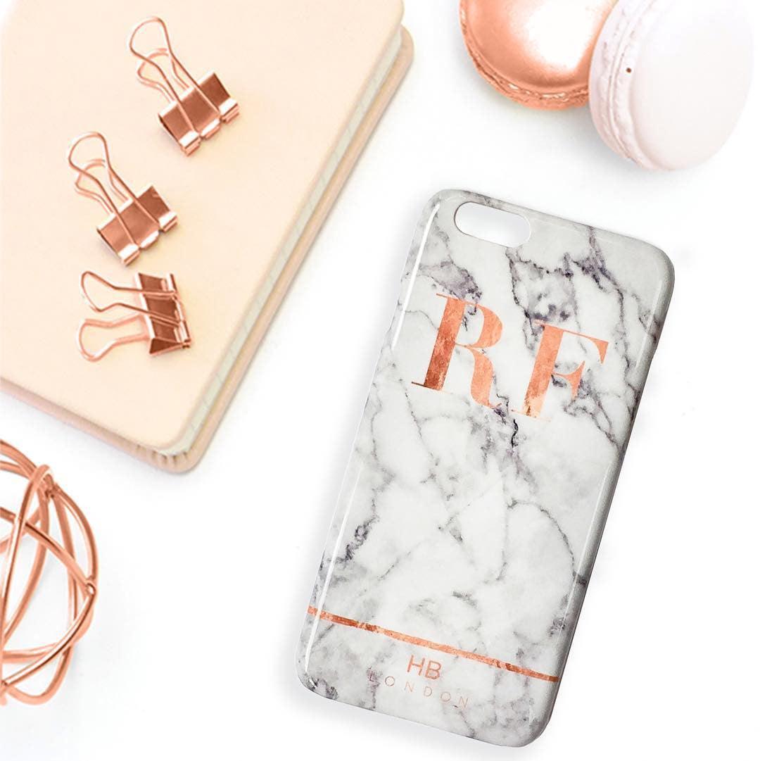 Personalised Rose Gold and Marble Stripe Initial Phone Case - HB LONDON