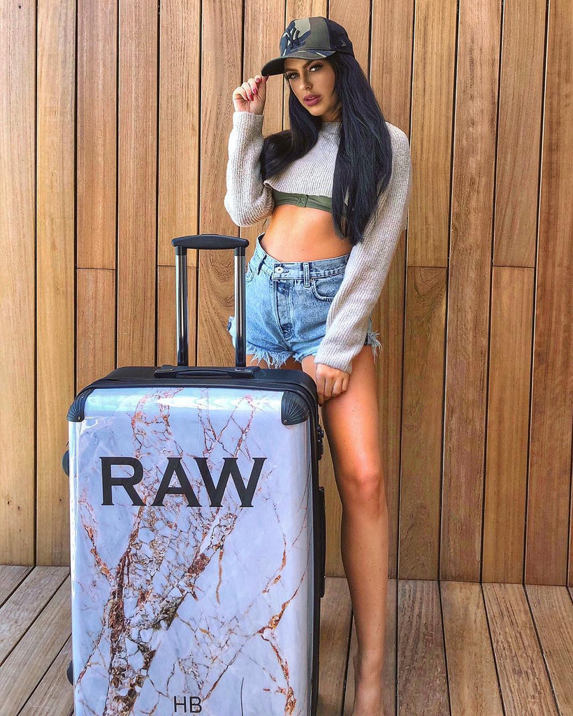 Personalised Natural Cracked Marble Initial Suitcase - HB LONDON