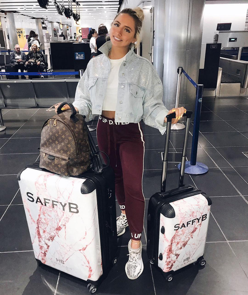 Personalised Red Cracked Marble Initial Suitcase - HB LONDON