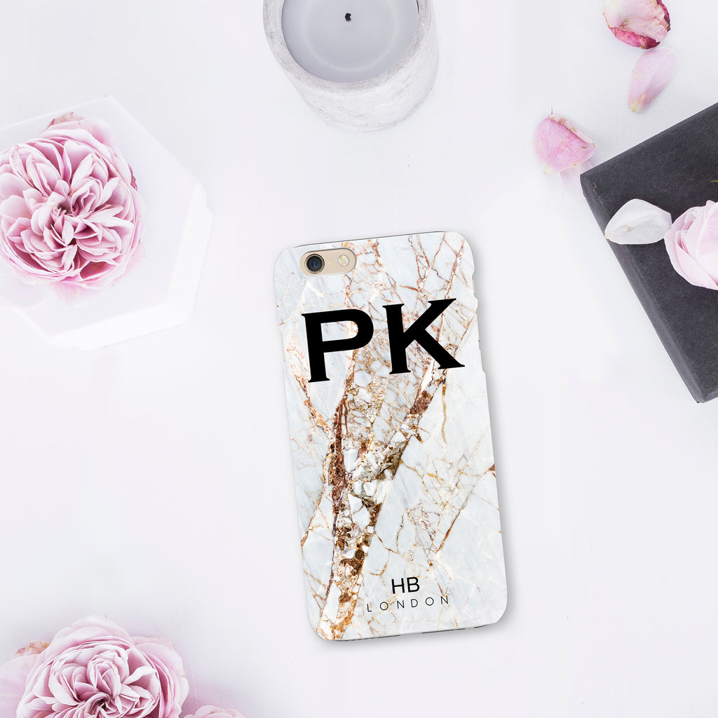 Personalised Natural Cracked Marble Initial Phone Case - HB LONDON
