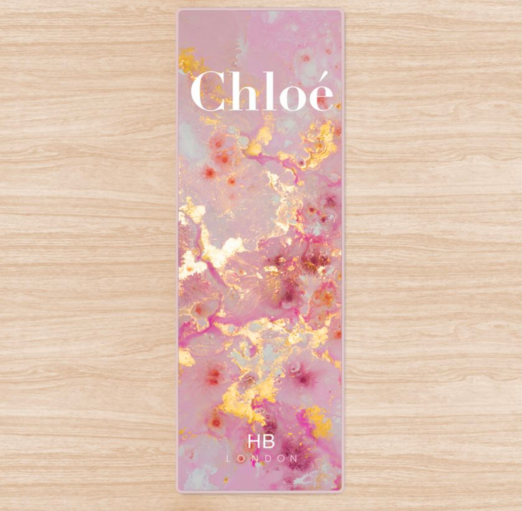 Personalised Pink and Gold Marble with White Font Name Yoga Mat - HB LONDON